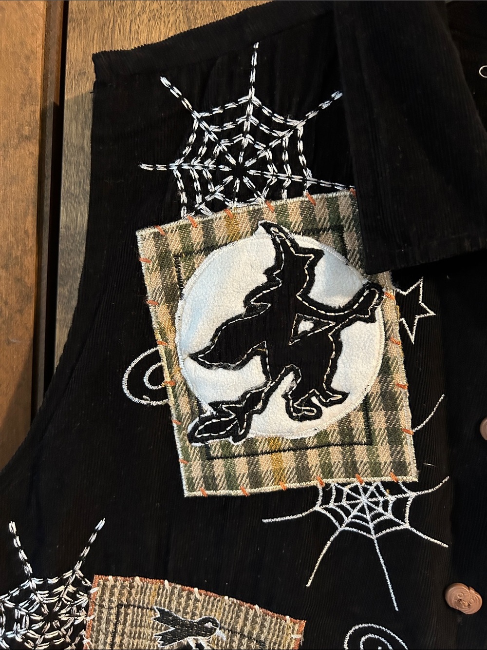 Tantrums Black Halloween Patchwork Vest with Embroidered Spiders - Picture 4 of 6